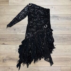 Vintage Scott McClintock One Shoulder Sequin Ruffle Dress Whimsigoth Black Large